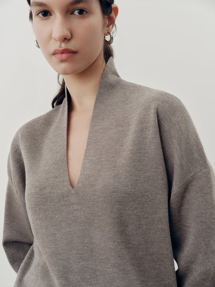Wool-Blend Deep V-Neck Sweater | COMMENSE