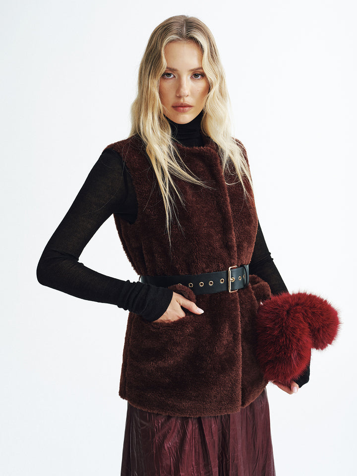 Faux Fur Belted Vest | COMMENSE