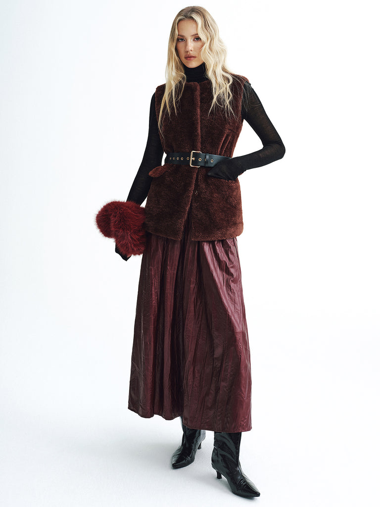 最安値★DIANTE★PREMIUM ECO FUR BELTED VEST Faux Fur Belted Vest | COMMENSE
