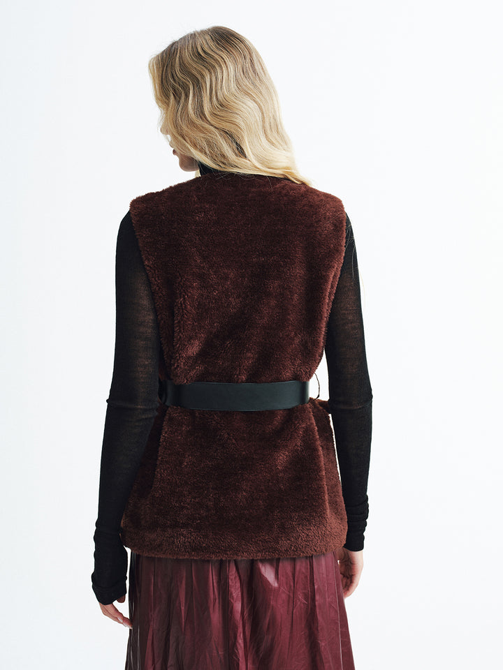 Faux Fur Belted Vest | COMMENSE