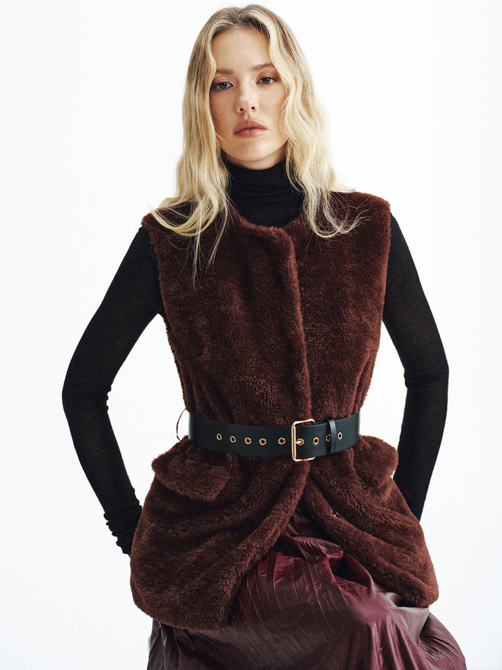 Faux Fur Belted Vest | COMMENSE