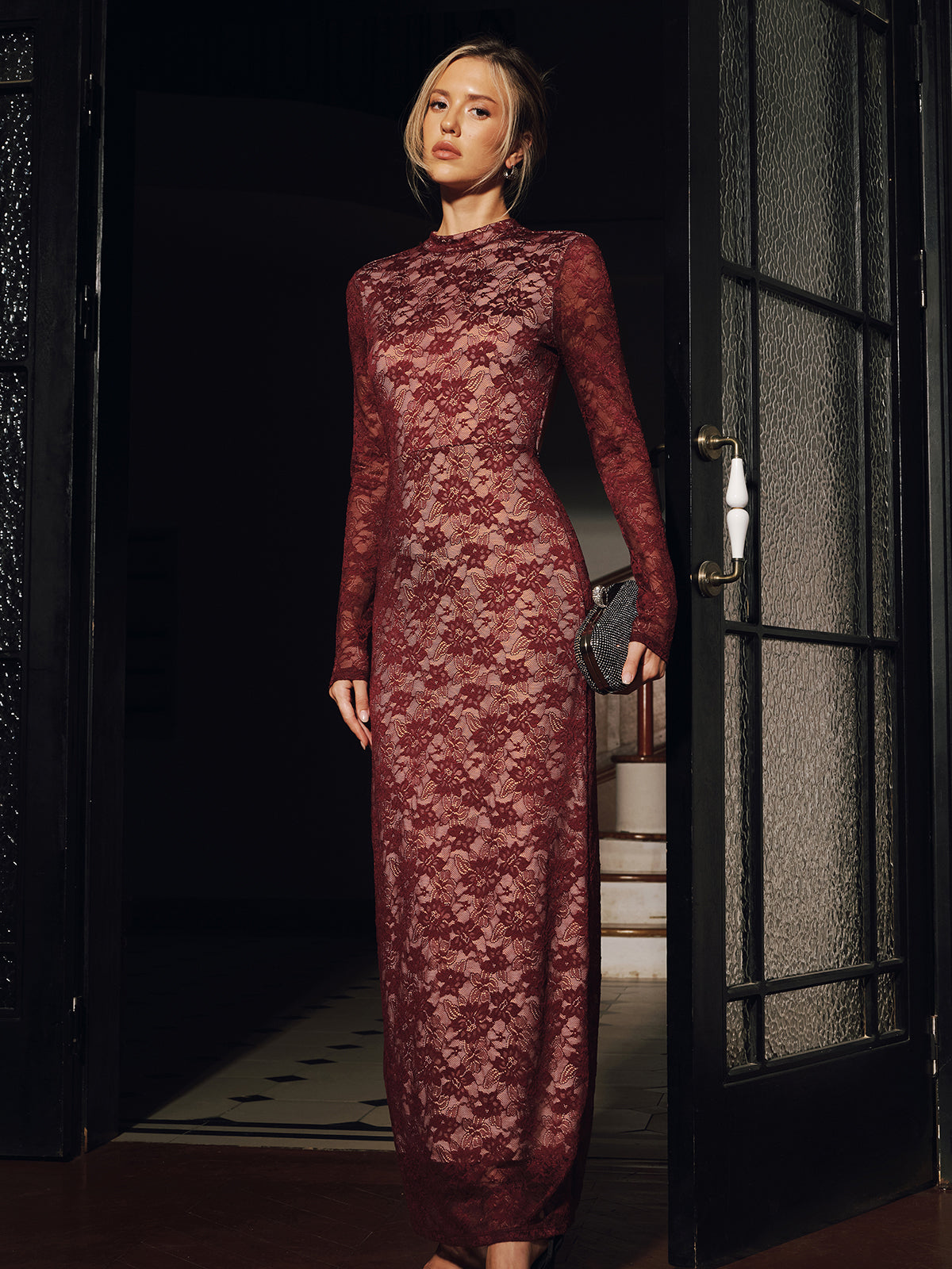 Lace Long Sleeve Fitted Backless Maxi Dress | COMMENSE Lace Long Sleeve Fitted Backless Maxi Dress | COMMENSE
