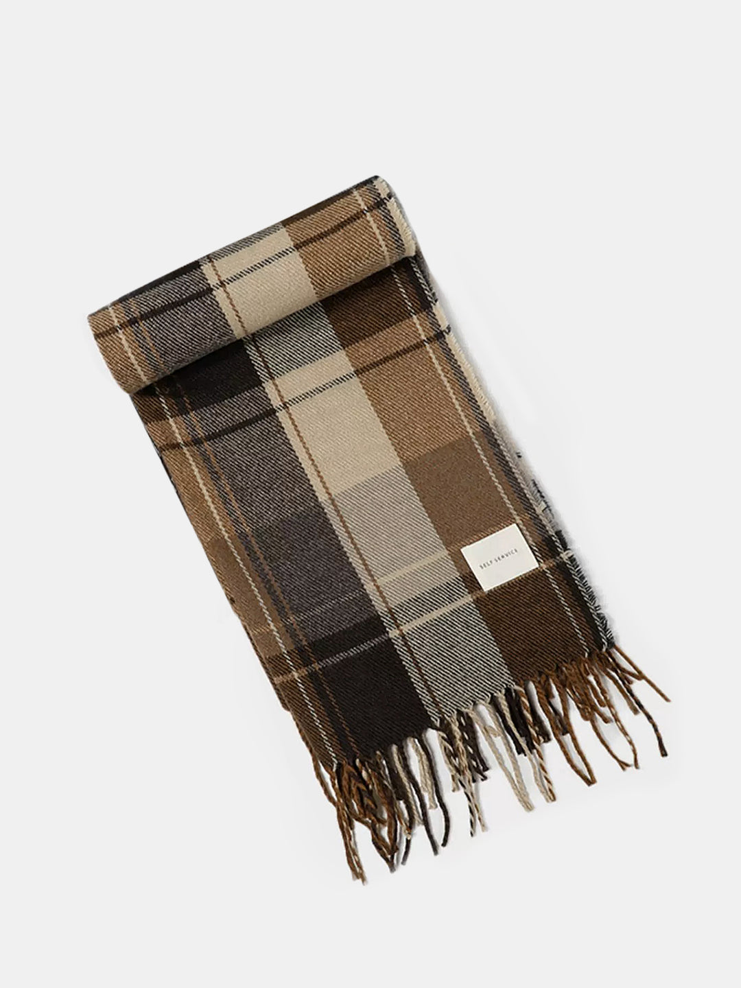 Men's Classic Arrival Winter Scarf - Plaid Pattern, Tassel Edge, Soft Artificial Cashmere, Brown 1 thumbnail image