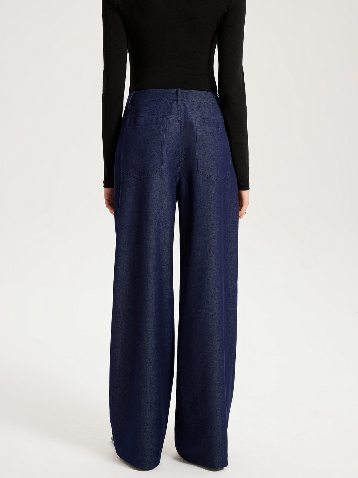 High-Waisted Wide-Leg Faux Denim Pants COMMENSE - Main Image