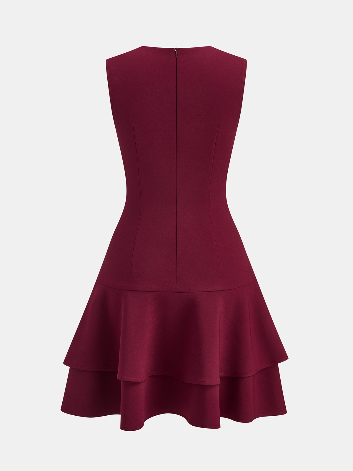 Asymmetric ruffle hem sleeveless mini dress - Burgundy - L Asymmetric ruffle hem sleeveless mini dress - Burgundy - L