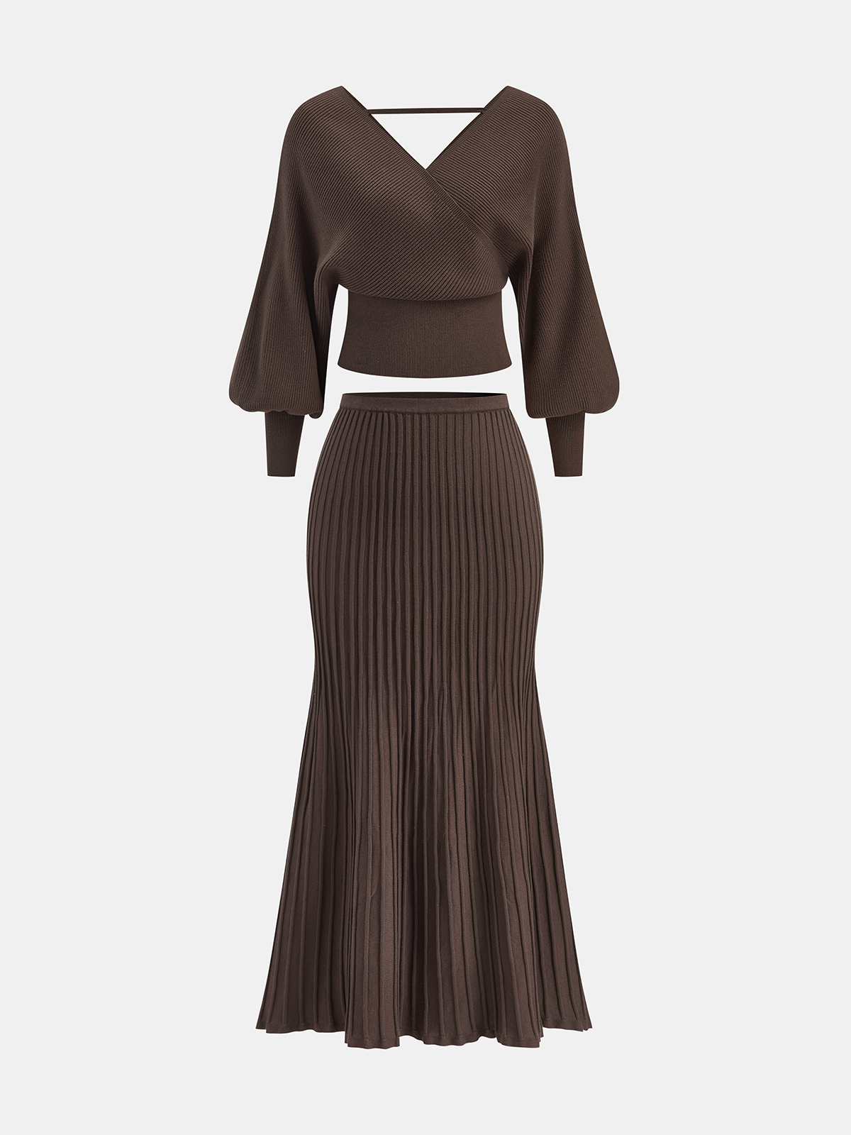 Puff Sleeve Backless Rib-Knit Sweater | COMMENSE