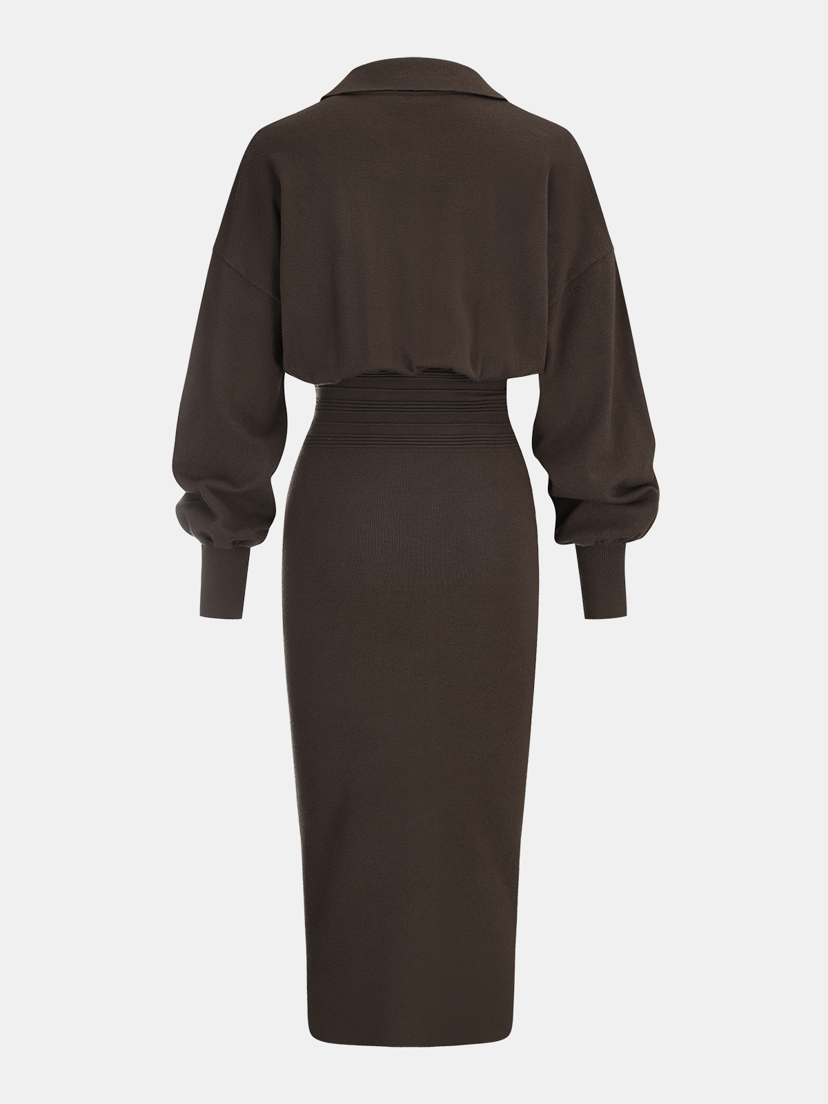 Cinched waist knit shirt dress - Brown - L