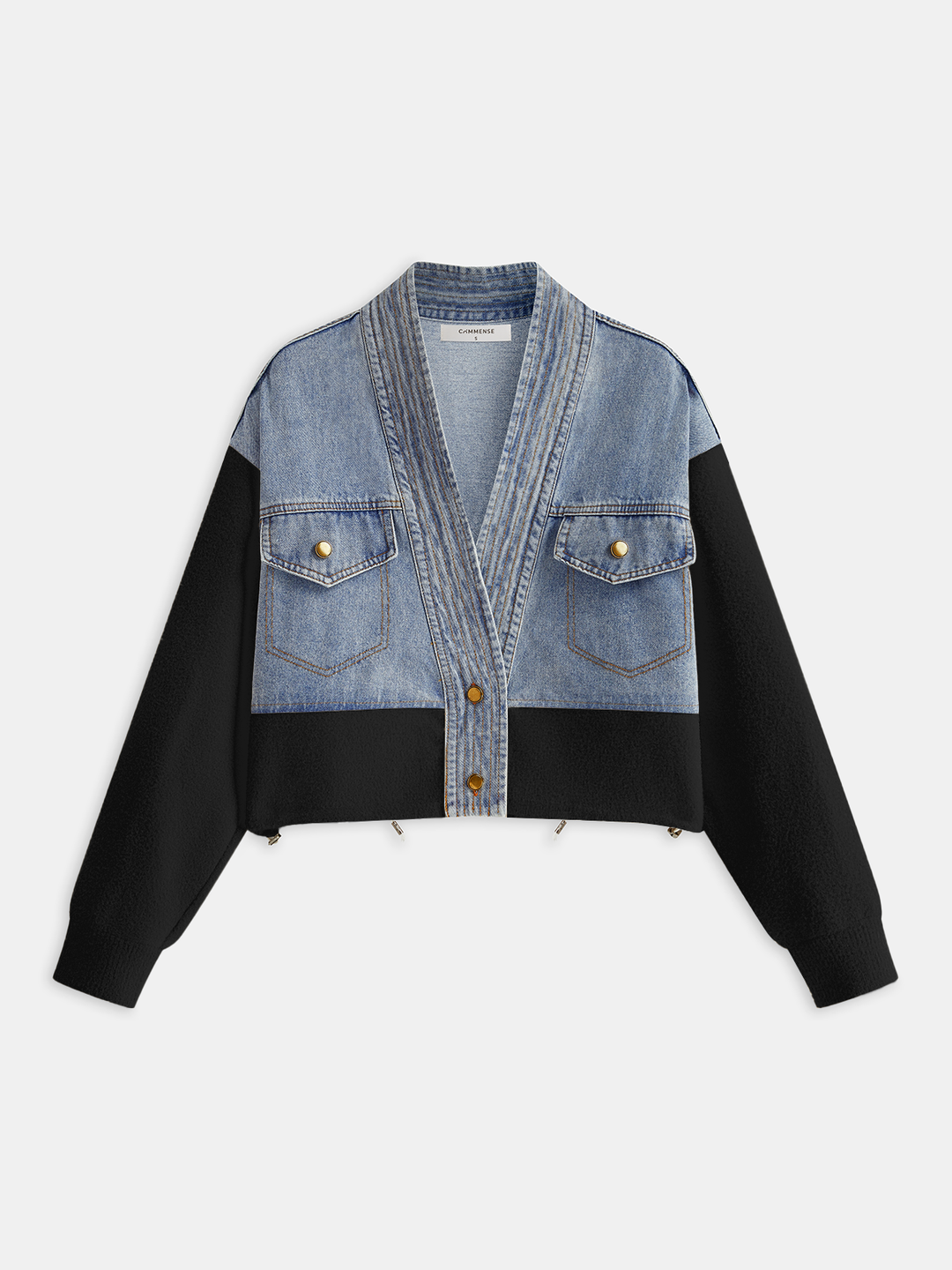 V-Neck Paneled Denim Cardigan | COMMENSE