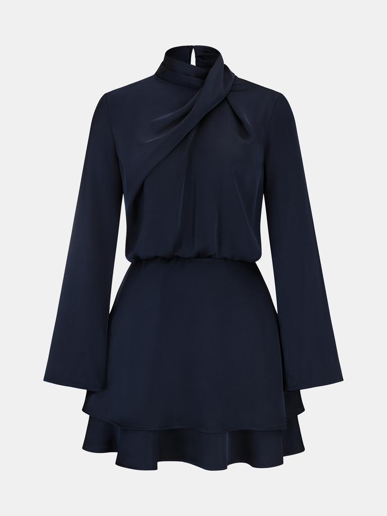 knee length dresses for ladies Long Sleeve Cuff Front Strap Mini Dress – Passion 4 Fashion USA