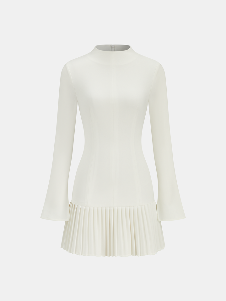 pleated hem mock neck mini dress Alvana Black Plisse Mock Neck Ruffled Mini Dress