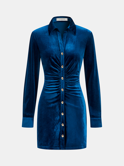 Ruched Velvet Shirt Dress | COMMENSE Ruched Velvet Shirt Dress | COMMENSE
