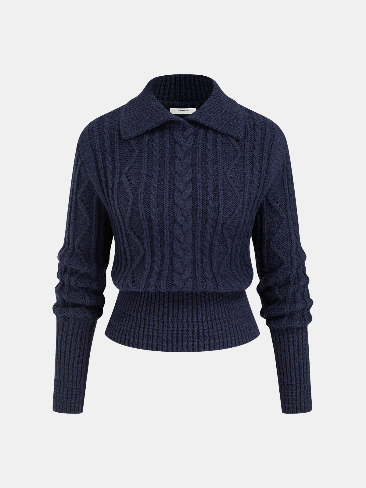 Wool-Blend Cable-Knit Waist-Defined Sweater | COMMENSE