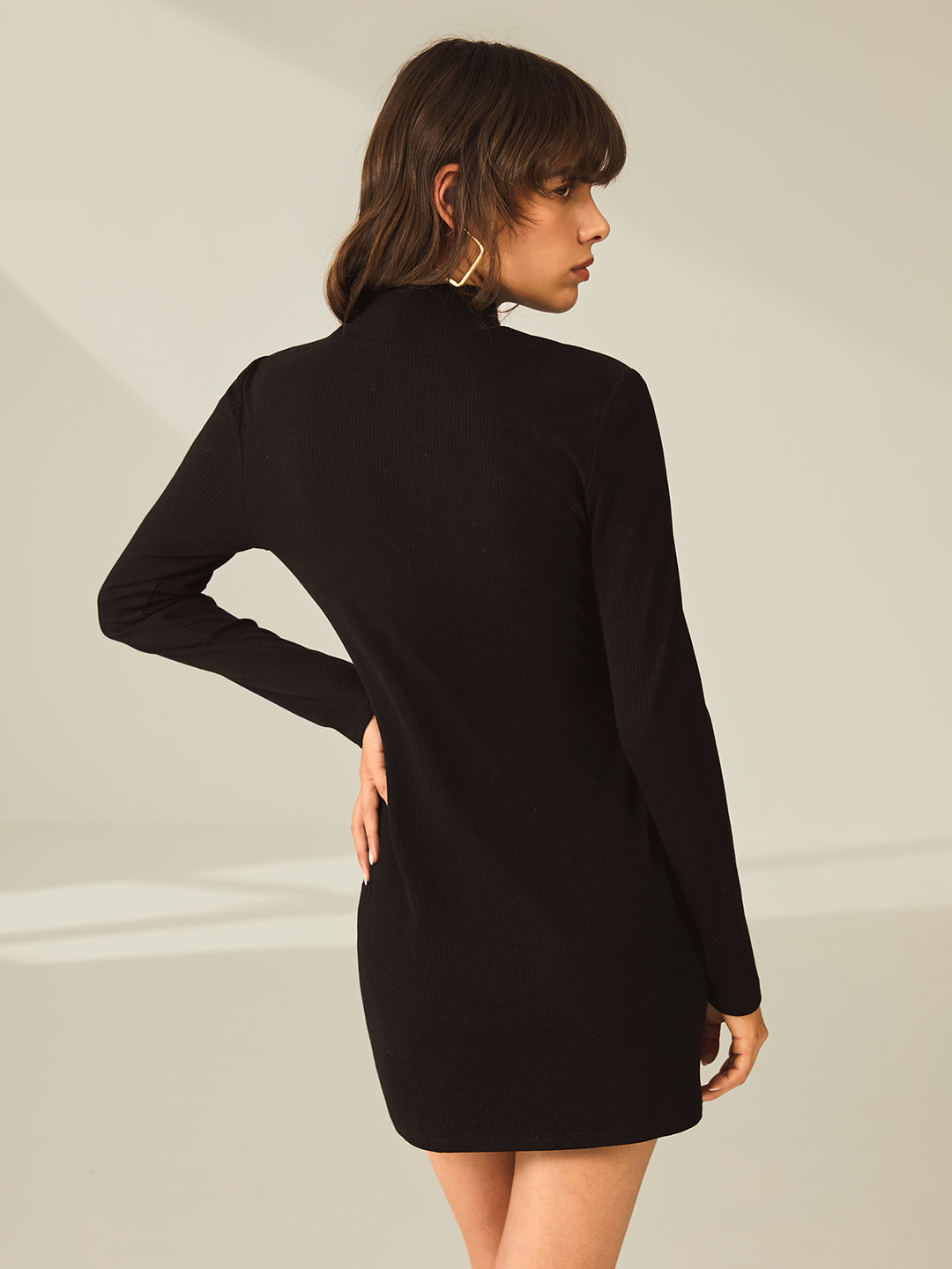 long sleeve turtle neck dress Turtleneck Mini with Slit and Ribbed Paneling Zara Black Halter Dress Size:Y/XS (6X) HF26A615 Materials + Care