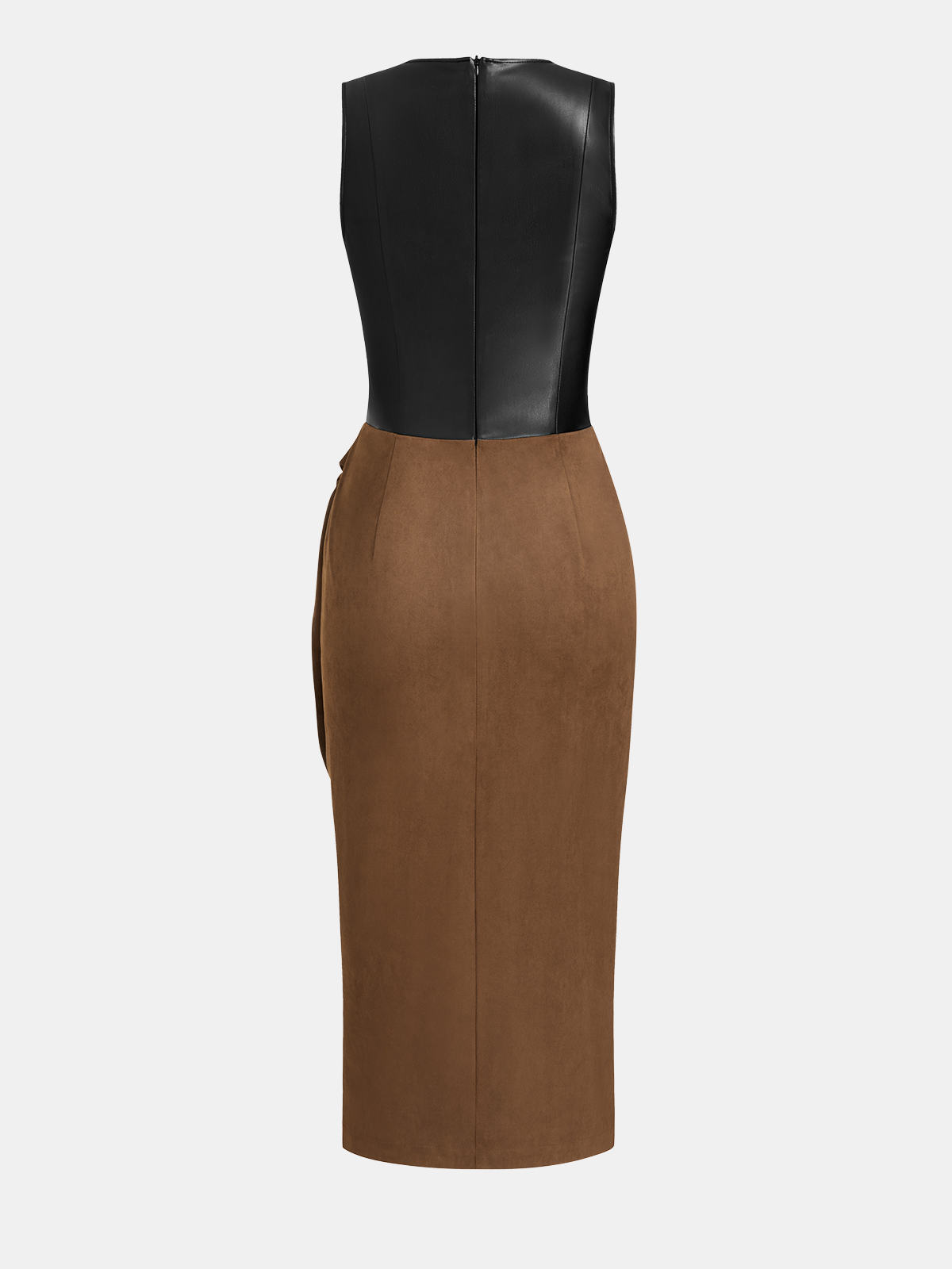 Faux Leather-Panel Tie-Waist Slit Dress | COMMENSE Faux Leather-Panel Tie-Waist Slit Dress | COMMENSE