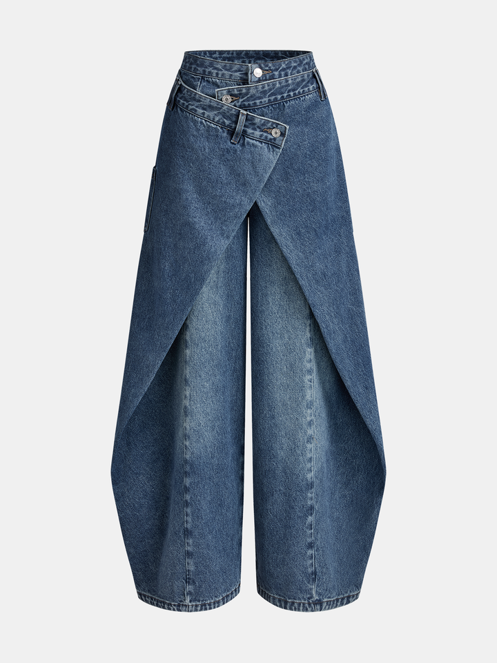 Cross-Front Wide-Leg Jeans | COMMENSE
