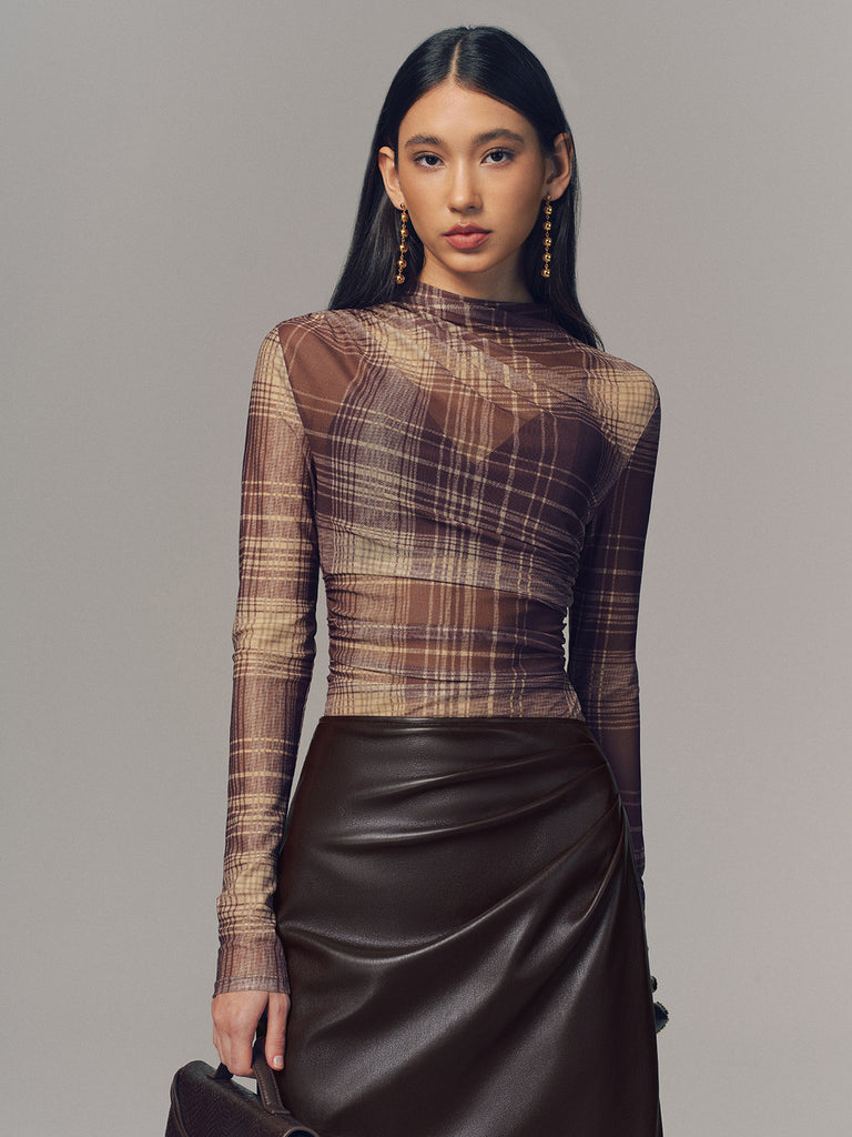 Semi-Sheer Plaid Mesh Top | COMMENSE