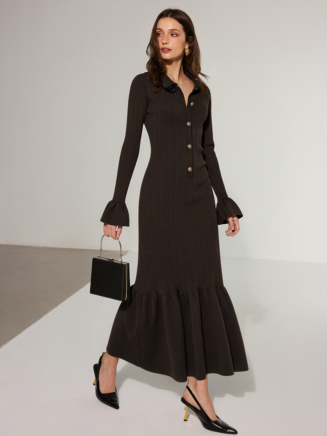 Swarovski Crystal St John Black Knit Dress Mermaid Hem Collared Knit Maxi Dress Black S Swarovski Crystal St John Black Knit Dress Mermaid Hem Collared Knit Maxi Dress Black S