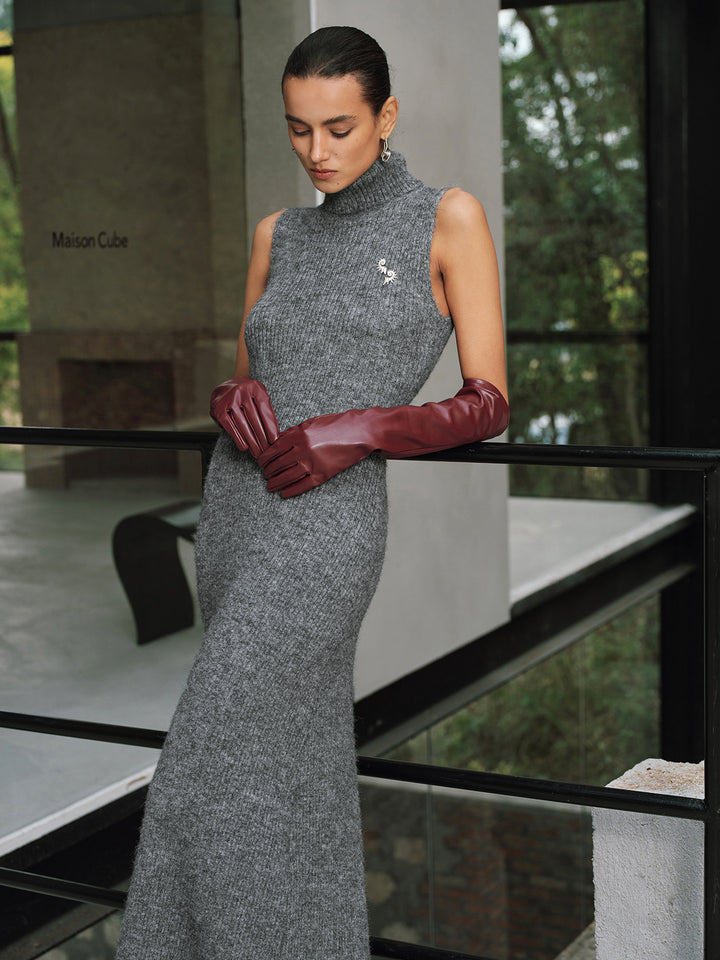 Wool Blend Sleeveless Turtleneck Sweater Dress - Grey - L Wool Blend Sleeveless Turtleneck Sweater Dress - Grey - L