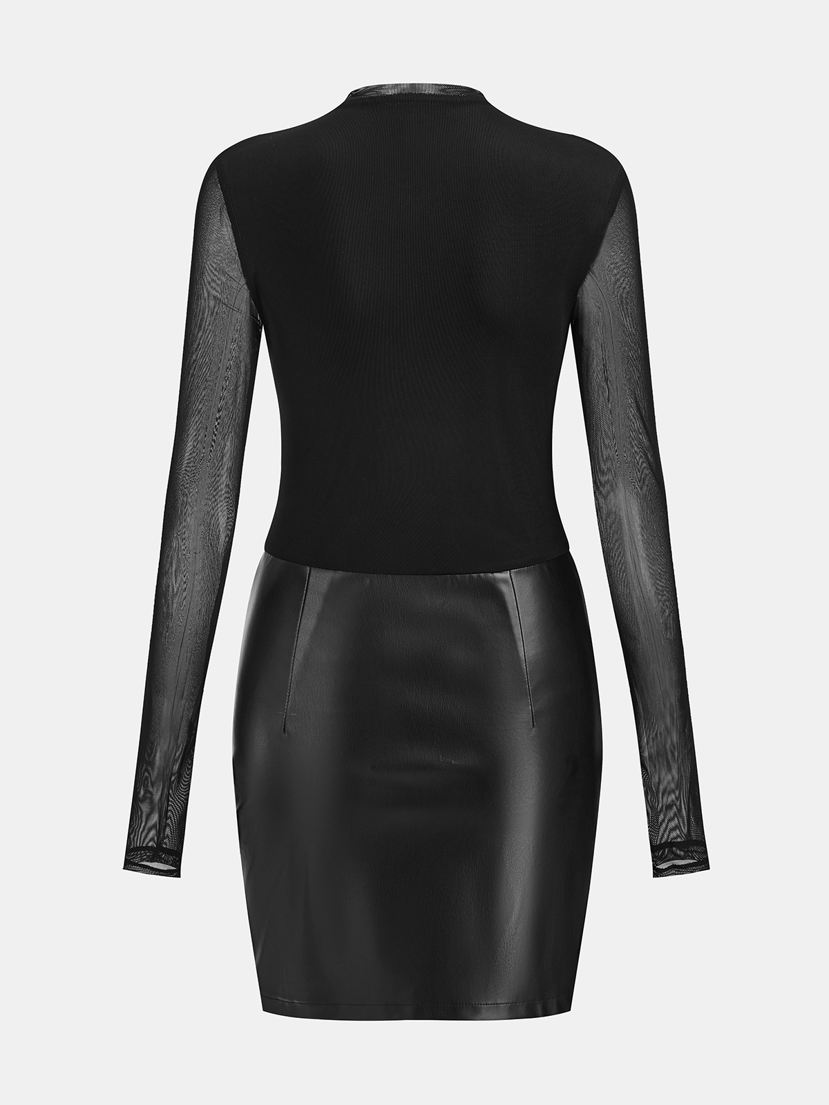Mesh ruched panel faux leather mini dress - Black - M Mesh ruched panel faux leather mini dress - Black - M