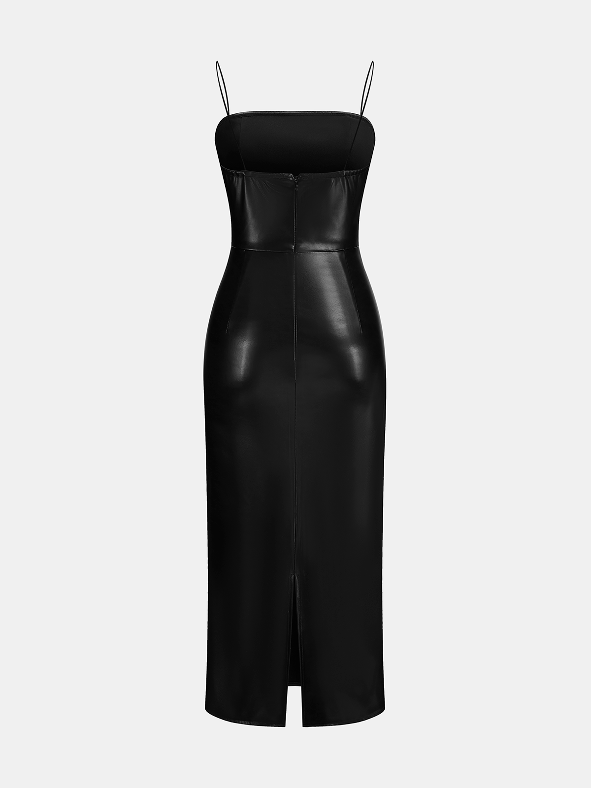 Faux leather ruched cami midi dress - Black - M Faux leather ruched cami midi dress - Black - M