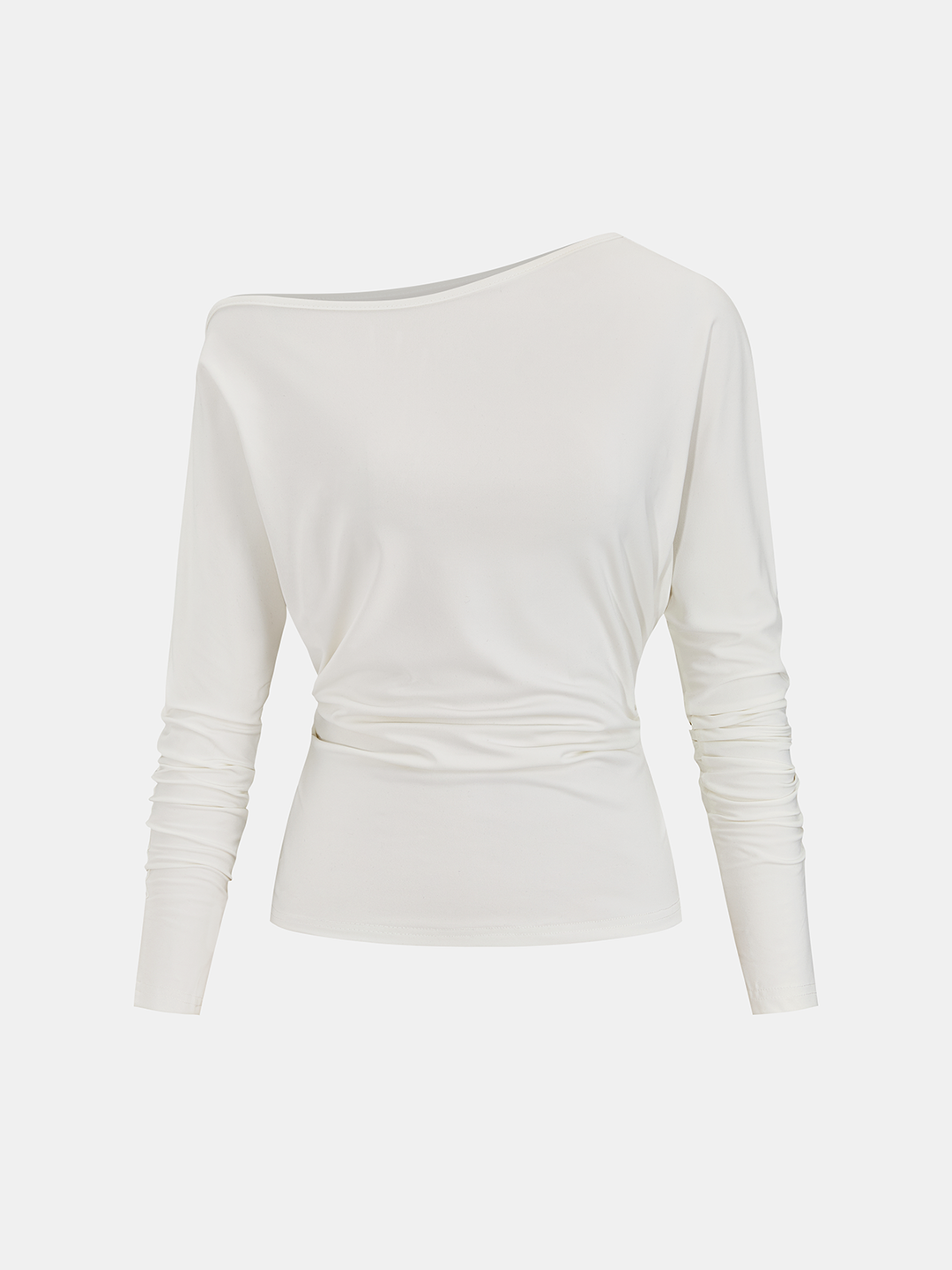 Cotton Off-Shoulder Ruched Long-Sleeve Top | COMMENSE Cotton Off-Shoulder Ruched Long-Sleeve Top | COMMENSE
