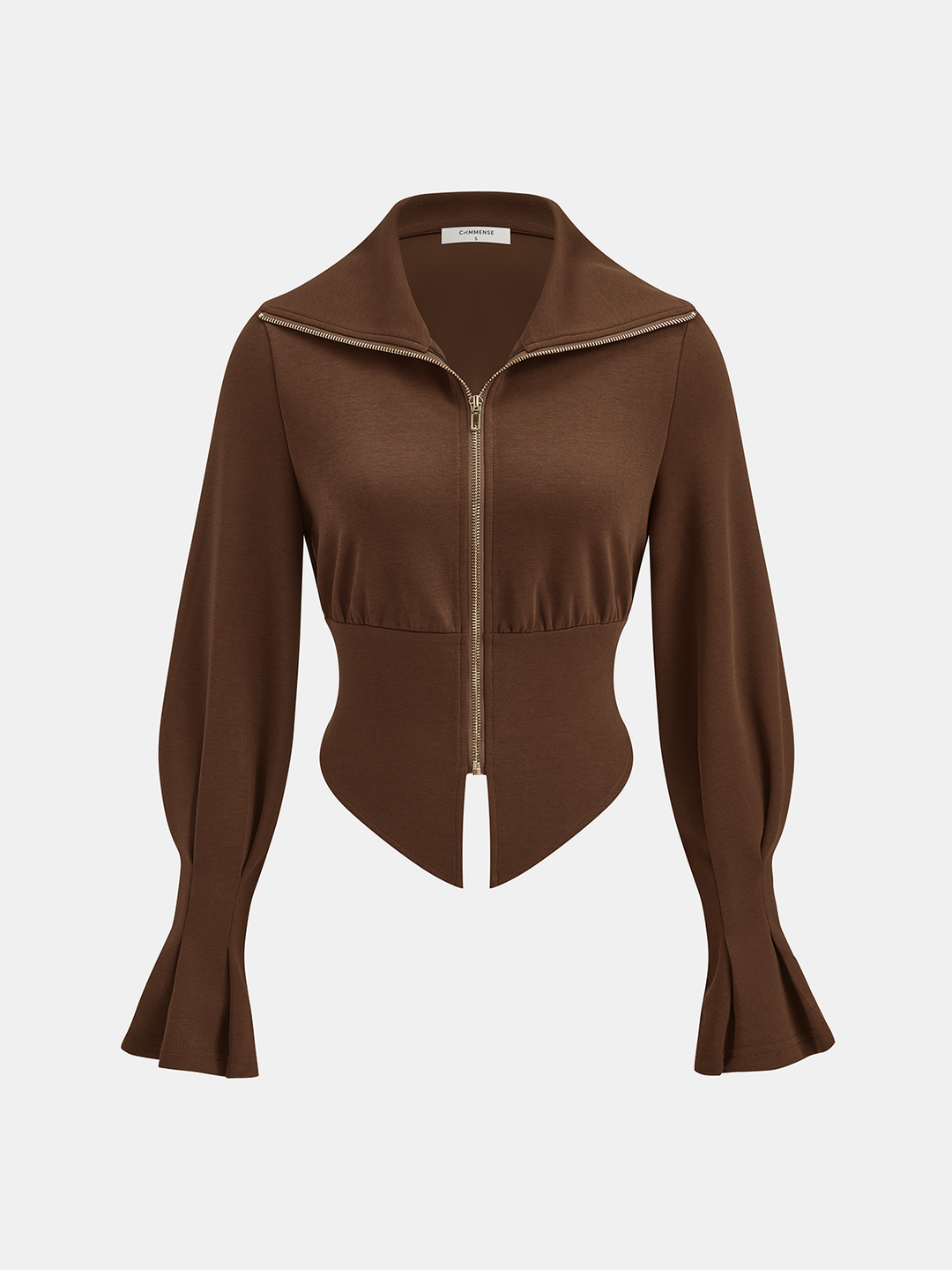 Cotton Blend Lantern-Sleeve Zip-Front Jacket | COMMENSE