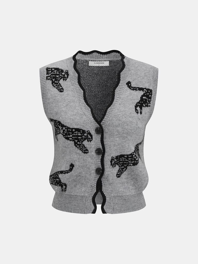 トップス TTT_MSW Panther Knit Vest Panther Pattern Contrast Trim Knit Vest | COMMENSE
