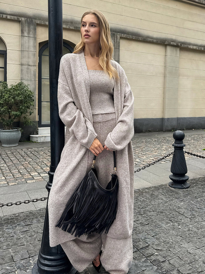 Three-Piece Knit Bustier Cardigan Pants Set | COMMENSE