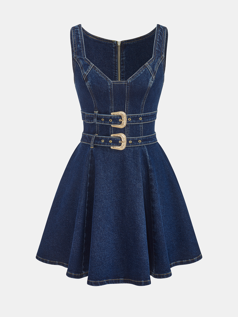 commense denim buckle dress Double-Buckle Mini Anne Klein Women's Tiered Short Stretch Size:12-18  Months warehouse_collection_wedding