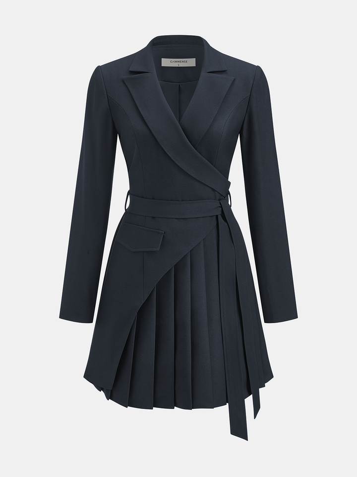 double breasted pleated blazer dress Cazarin - Double-Breasted Pleated Mini A-Line Blazer Dress