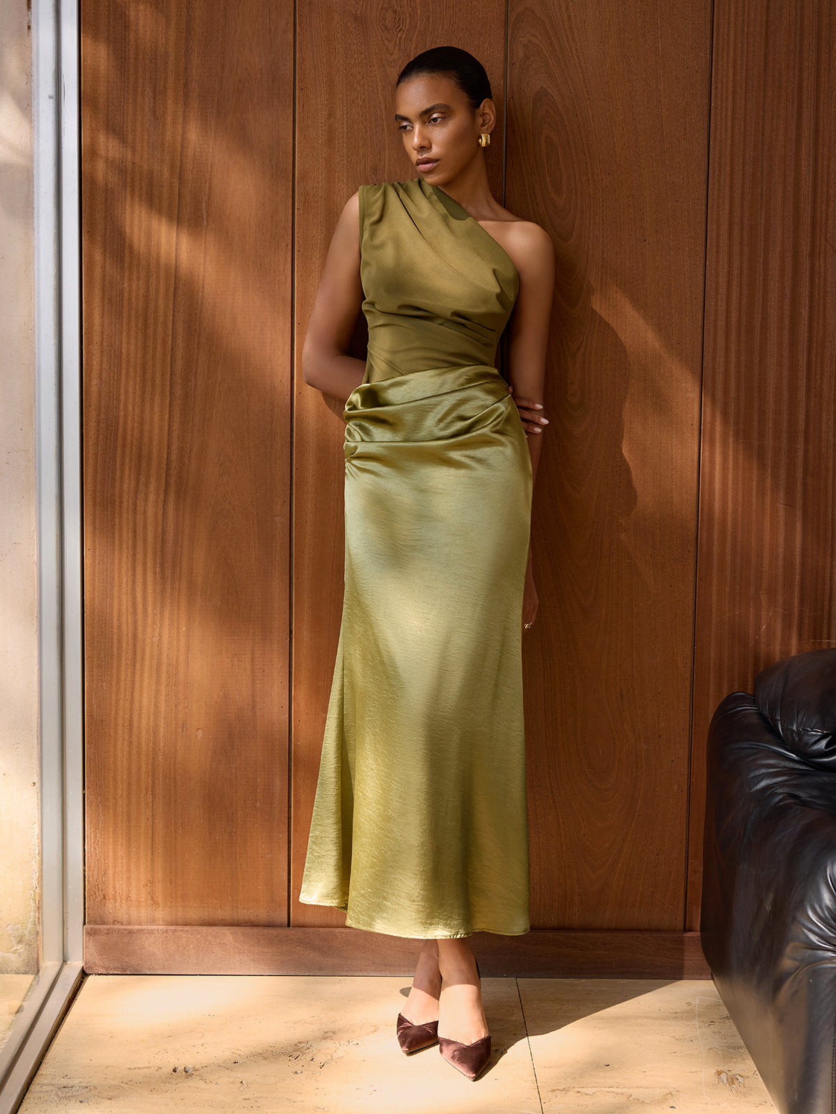 satin one shoulder ruched maxi dress The Camille | Champagne Formal Evening Dress One Shoulder Ruched Satin Maxi Formal Dress