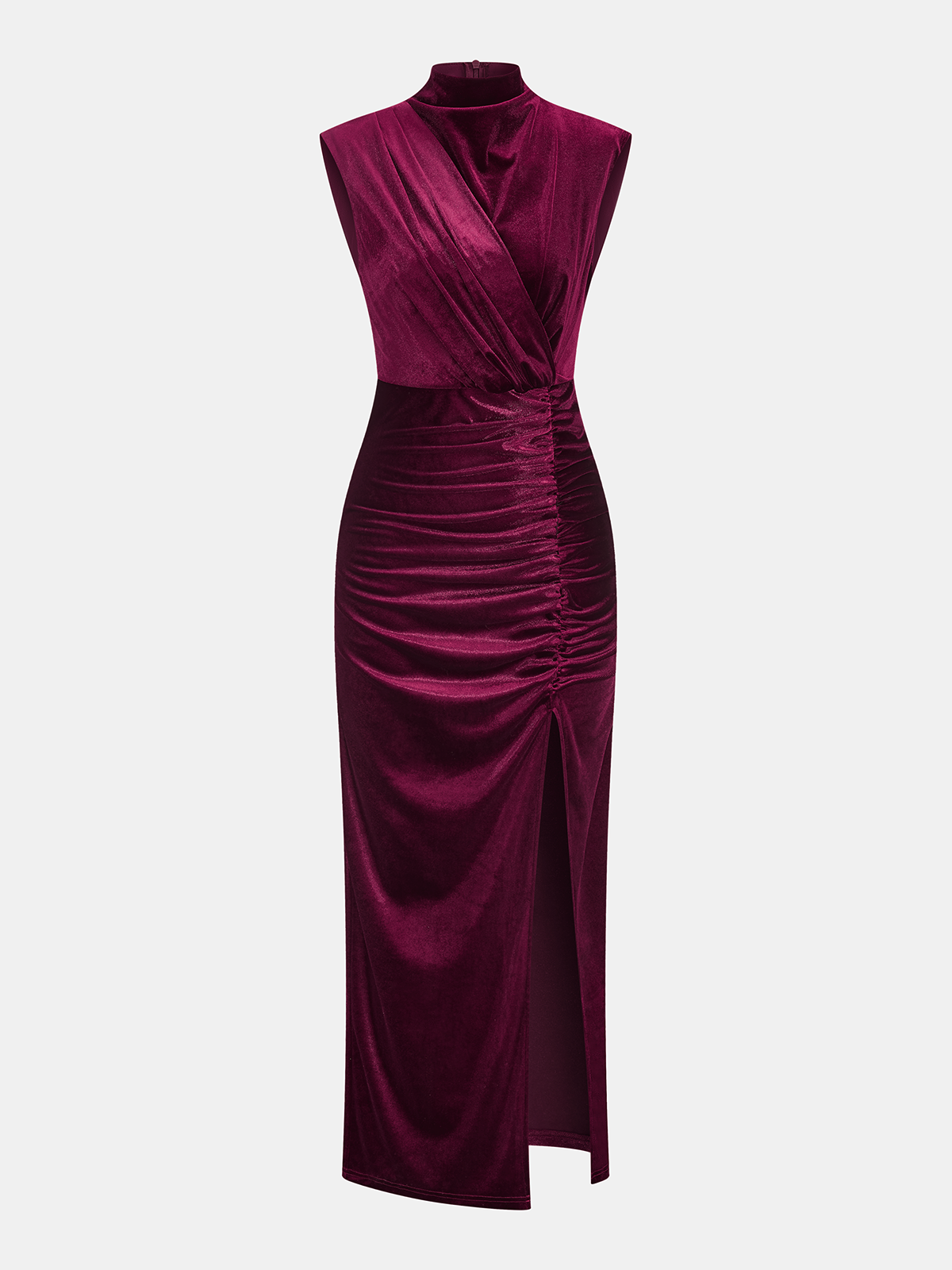 Sleeveless Side Slit Velvet Mock Neck Maxi Dress Sleeveless Side Slit Velvet Mock Neck Maxi Dress