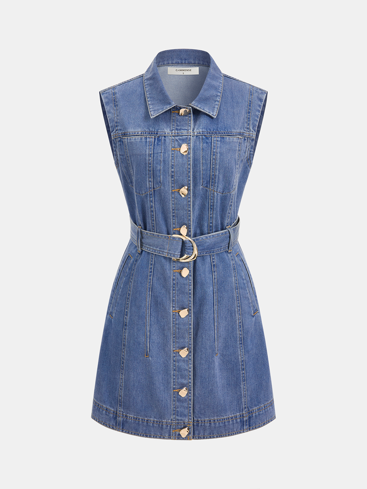 denim dress polyvore Belted sleeveless shirt - Blue - XL Color:LIGHT YELLOW classy lingerie Burgundy Chiffon Bridesmaid Dresses Crafted of denim