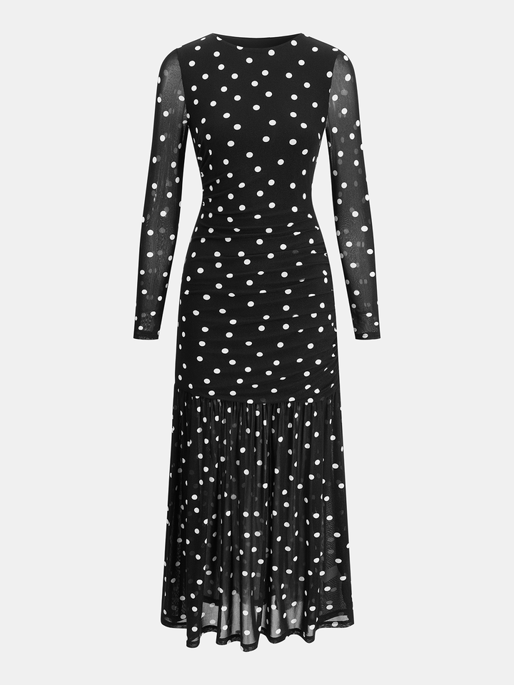 rue viscose linen polka dot ruched maxi dress Keira Polka Dot Ruched Maxi Dress IVORY / M