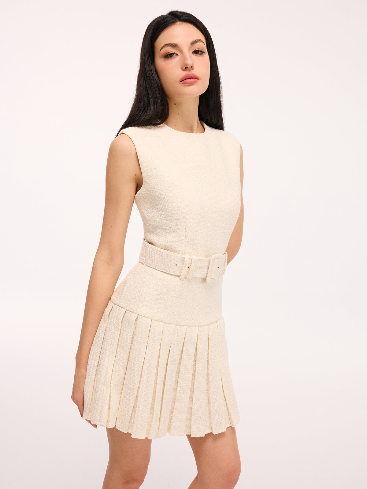 belted tweed mini dress Grecia Strapped Belted Tweed Mini Dress, Blue / L