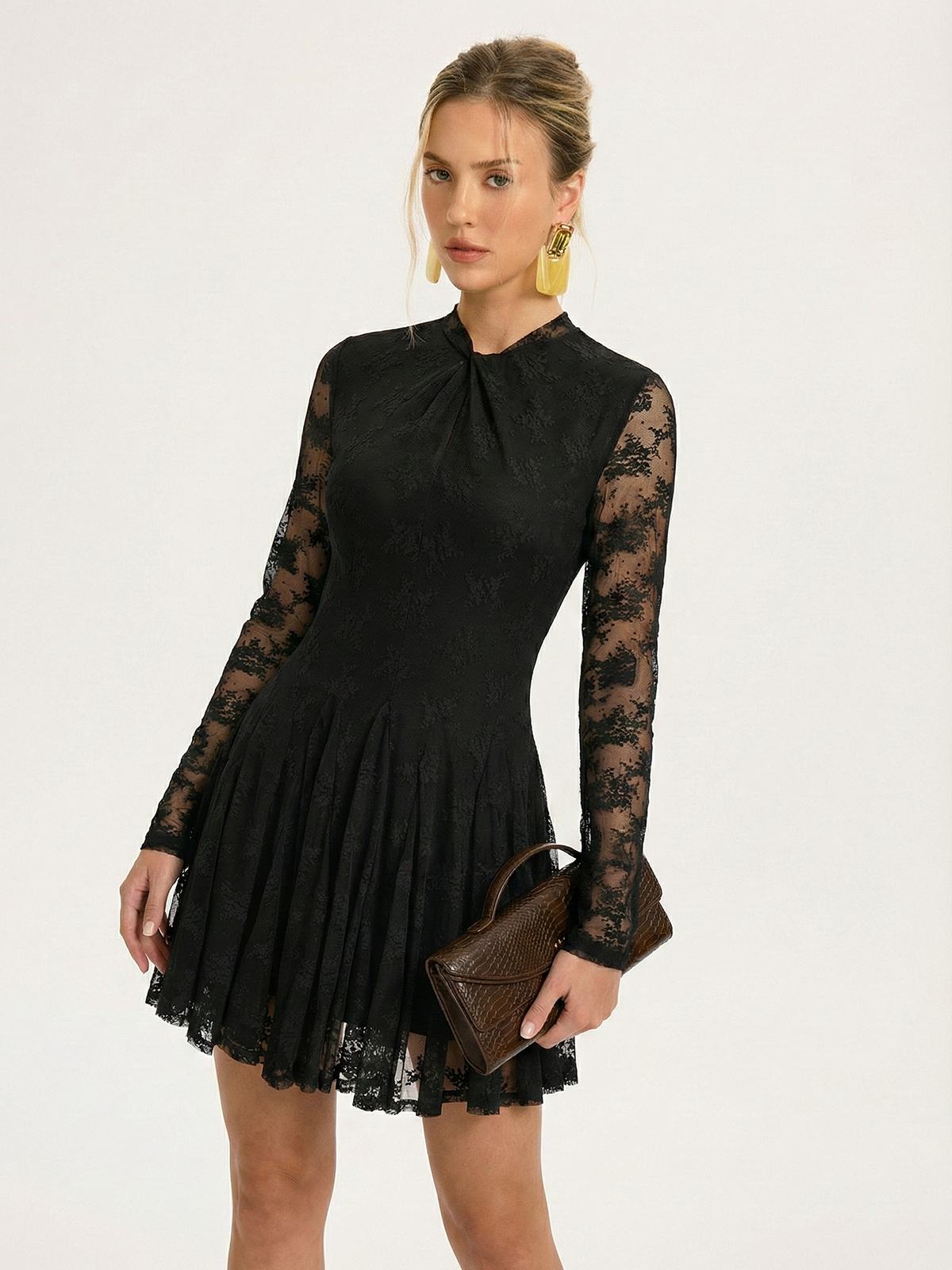 Lace Sheer-Sleeve & Cami Liner Two-Piece Mini Dress | COMMENSE Lace Sheer-Sleeve & Cami Liner Two-Piece Mini Dress | COMMENSE