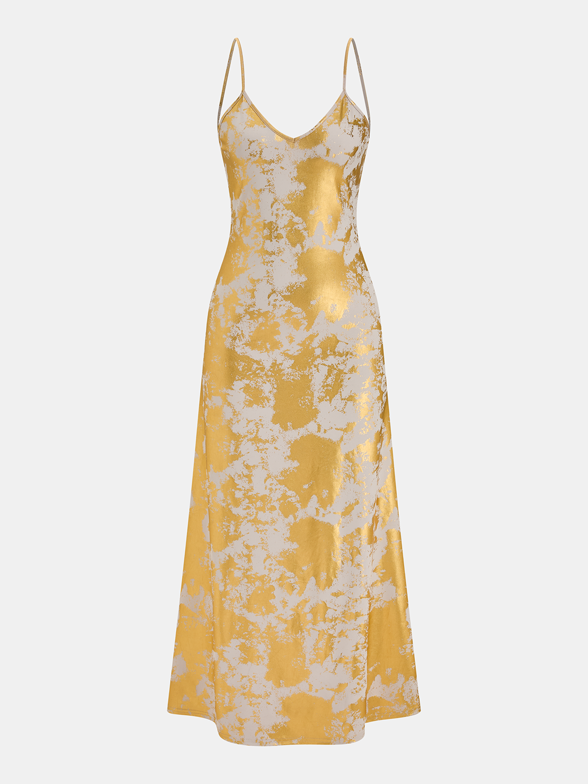 Metallic Print V-Neck Backless Slip Long Dress | COMMENSE Metallic Print V-Neck Backless Slip Long Dress | COMMENSE