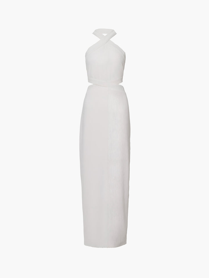 Crisscross Cutout Halter Split Knit Long Dress | COMMENSE