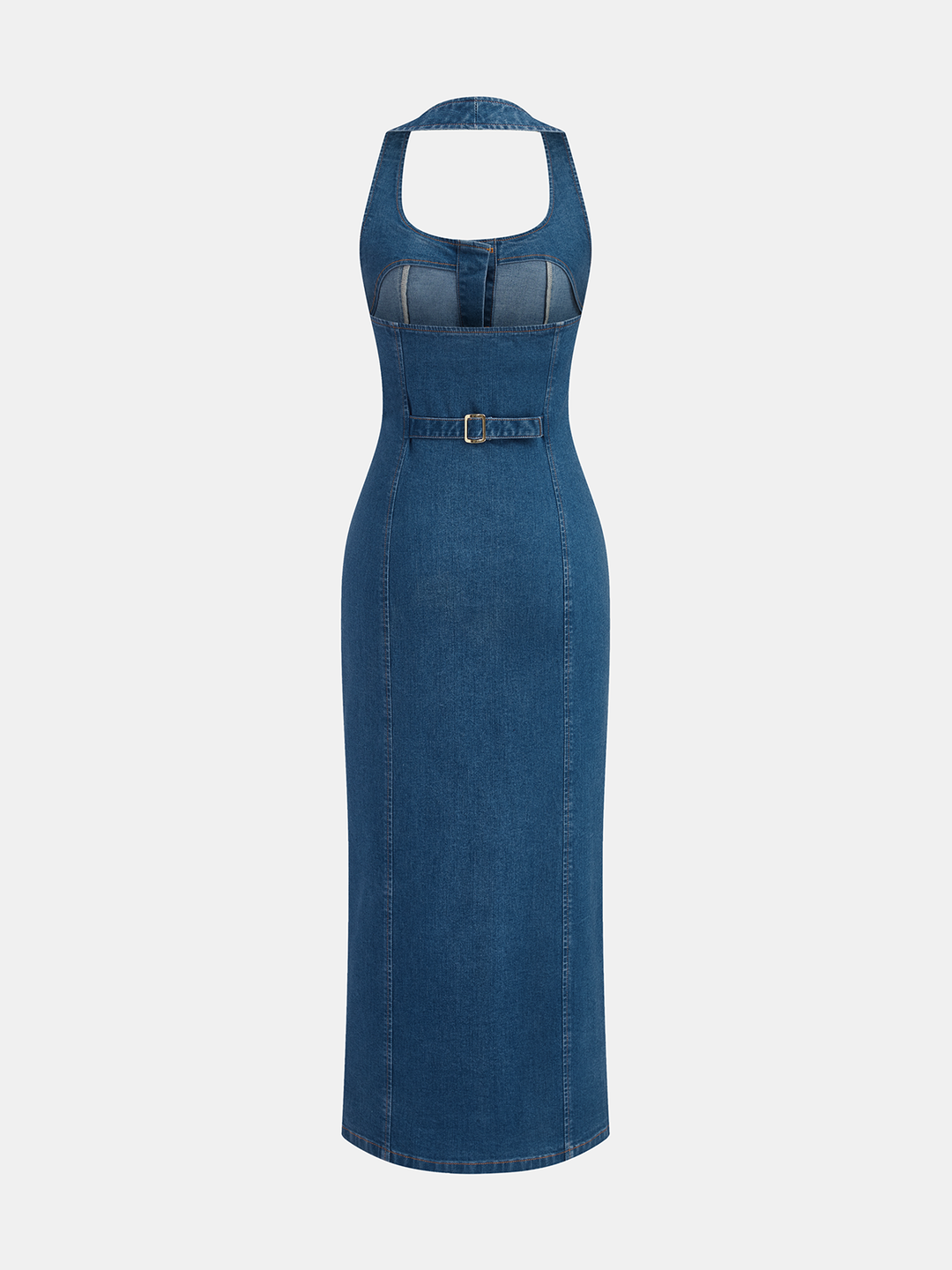 commense denim buckle dress halter button front maxi - Blue Black Label 3.5% Elastane Material Dark Blue Strapless Cocktail Size:EU 39 Regular