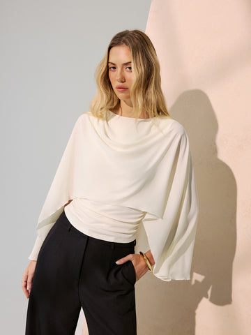 Backless Draped Cape-Sleeve Blouse | COMMENSE