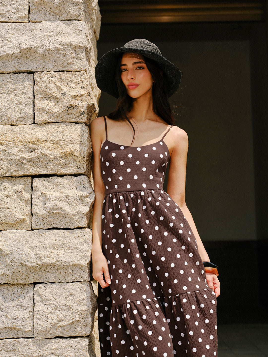 Cotton backless polka dot dress - Dark Brown - XS Cotton backless polka dot dress - Dark Brown - XS