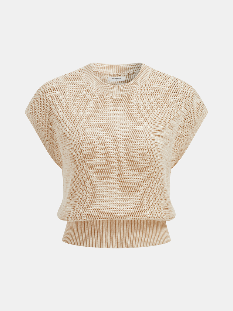 Open-Knit Cap Sleeve Sweater Top | COMMENSE