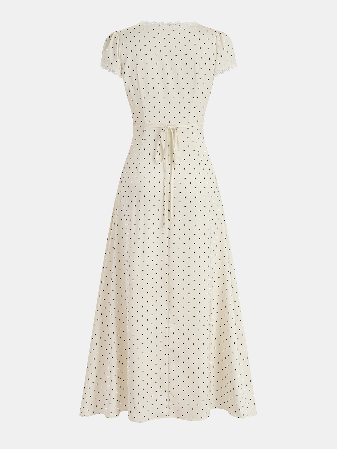 Polka Dot Lace Trim Midi Dress | COMMENSE