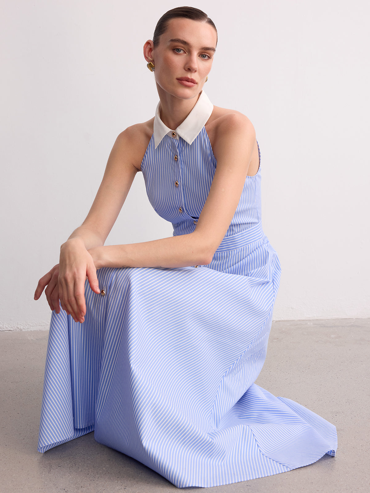 collared sleeveless maxi dress White Collared Sleeveless Maxi Dress - All Dresses