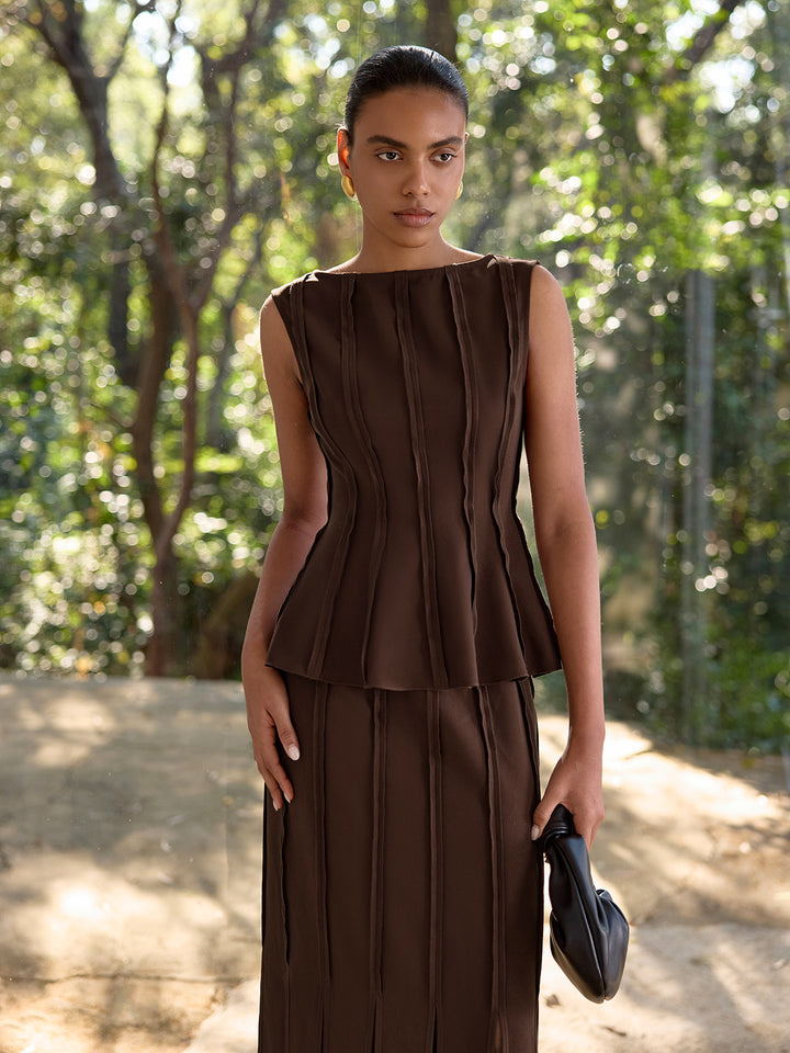 Seam-Detail Peplum Sleeveless Top | COMMENSE