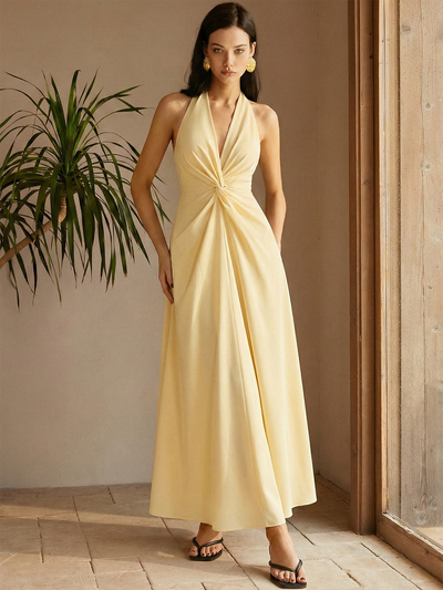 Halter neck twisted waist maxi dress - Blue