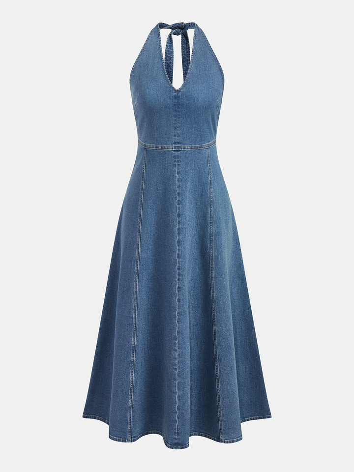 Halter Backless Denim Midi Dress | COMMENSE Halter Backless Denim Midi Dress | COMMENSE