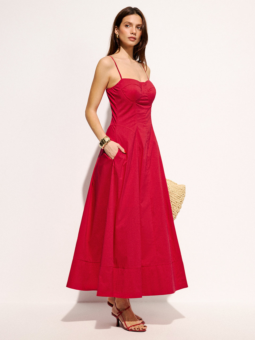 commense maxi dress Solid backless long dress - Red - XL