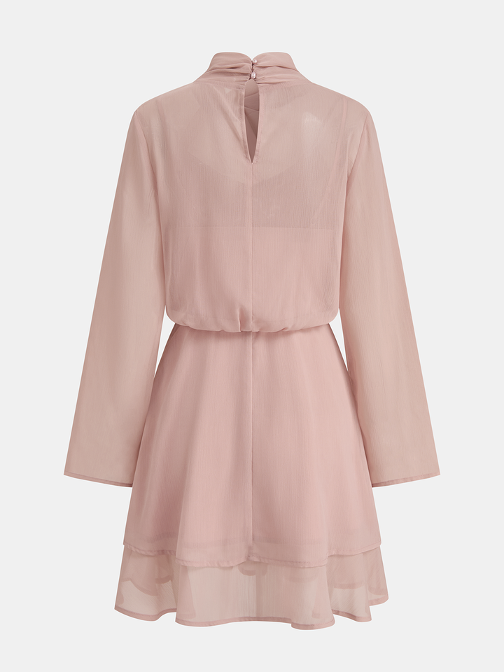 Semi-Sheer Chiffon Long-Sleeve Mini Dress