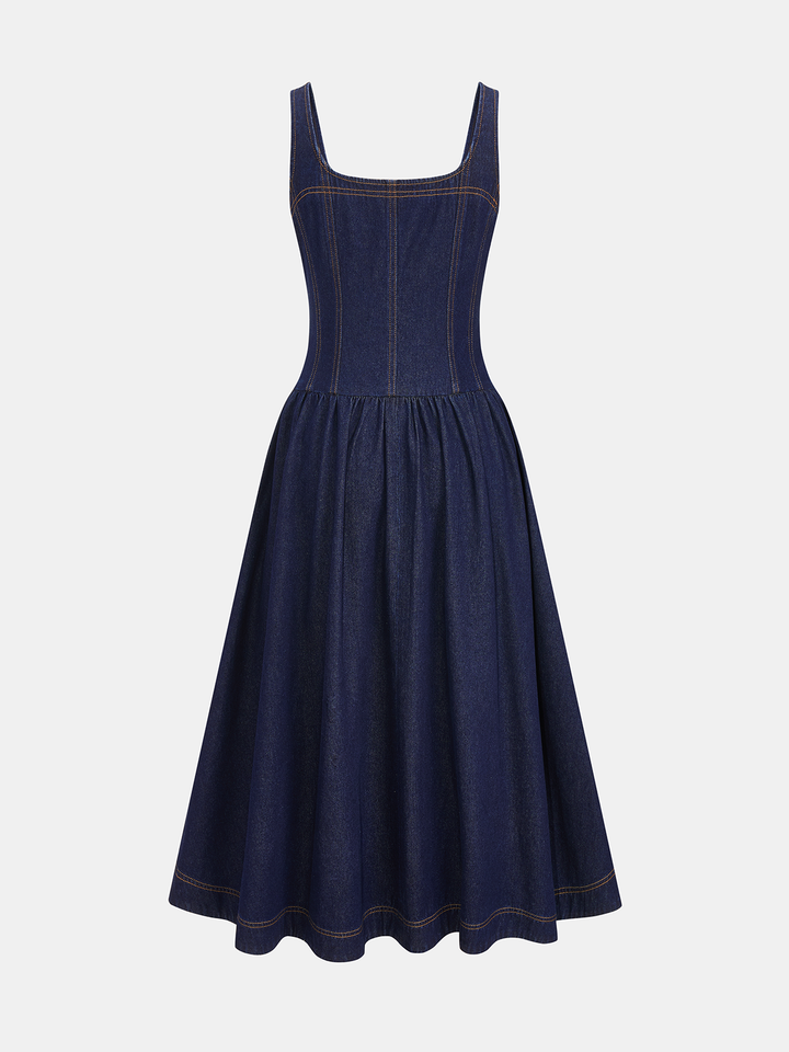 commense denim dress Lace Trim Denim Cami Maxi Dress